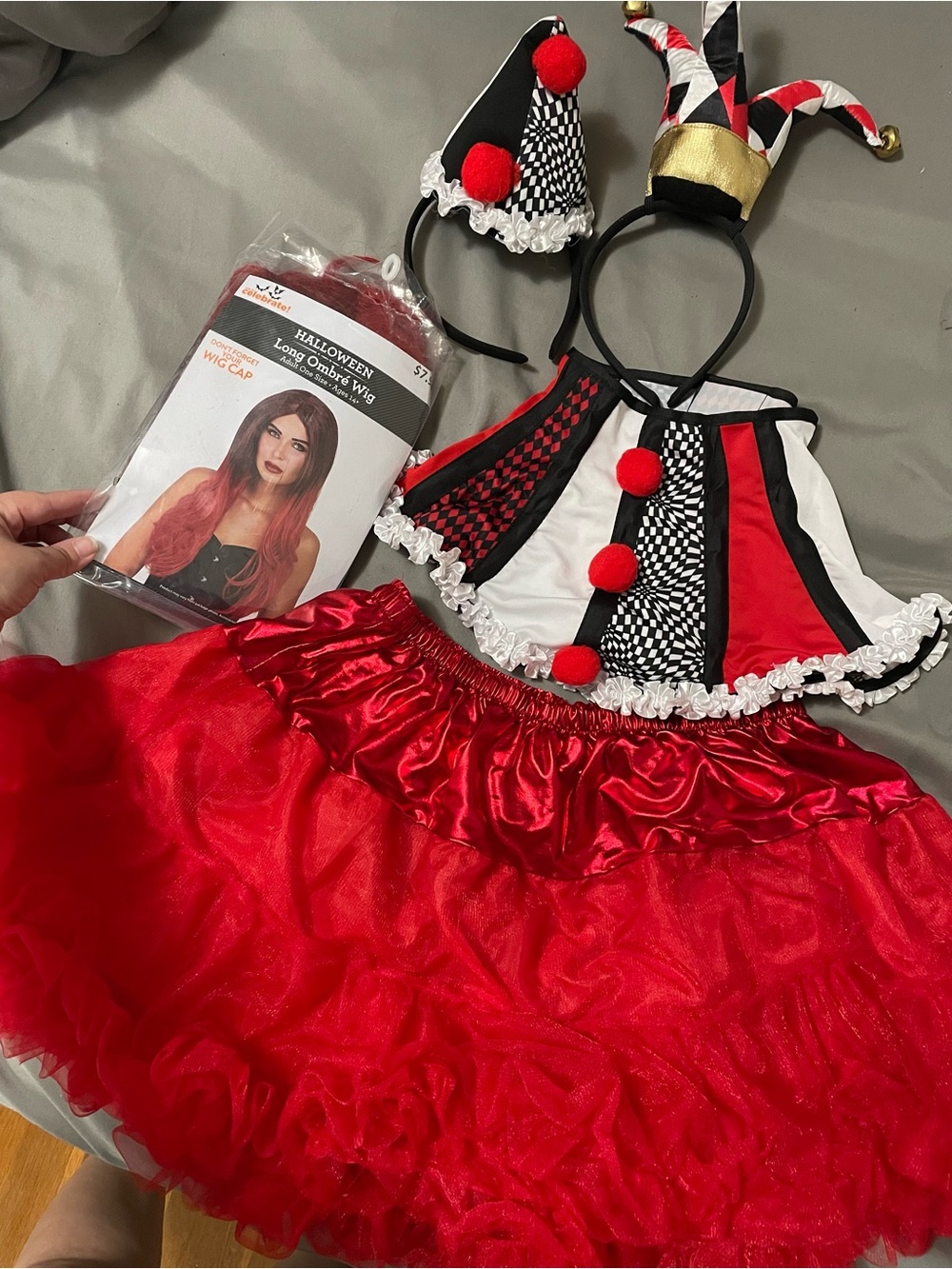 Red black jester clown women’s costume